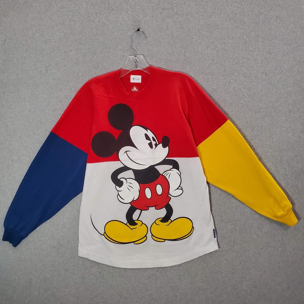 Disney‎ Men Shirt XS Red Colorblock Mickey Mouse Spirit Jersey Long Sleeve Tee